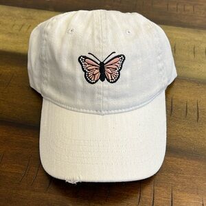White baseball cap with pink butterfly